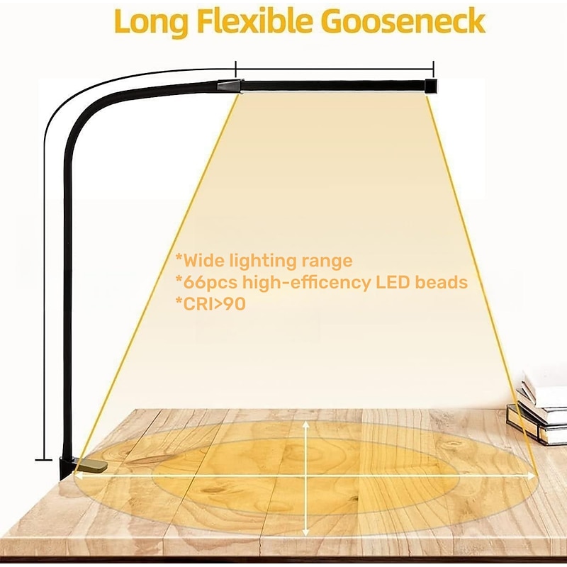 Led Desk Lamp for Home Office Eye-Caring Clip Lights Architect Reading Task Clamp Lamps 3 Modes 10 Brightness Flexible Gooseneck with Memory Function4