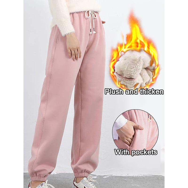 Women's Sweatpants Fleece Pants Joggers Casual Athletic Plus velvet Full Length High Waist Plain Drawstring Pocket Elastic Waist Comfort Warm Breathability Micro-elastic Outdoor Sports Going out