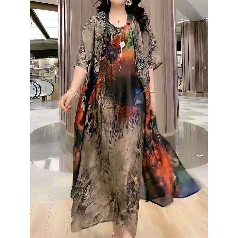 Women's Dress Set Casual Dress Swing Dress Print Dress Fashion Casual Floral Print Print Midi Dress Half Sleeve Crew Neck Vacation Daily Red Blue Orange Summer Spring Loose Fit4