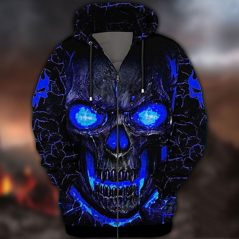 Men's Skull Graphic Prints Hoodie Hoodies Sweatshirt Streetwear Basic Long Sleeve Hooded Sports & Outdoor Daily Sports Black Red Zipper Print Spring &  Fall Designer4