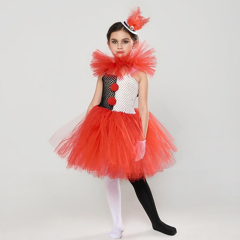 Burlesque Clown Pennywise Halloween Dress Cosplay Costume Masquerade Carnival Costume Outfits Kid's Girls' Carnival Children's Day Party Masquerade Easy Halloween Costumes Dress Up