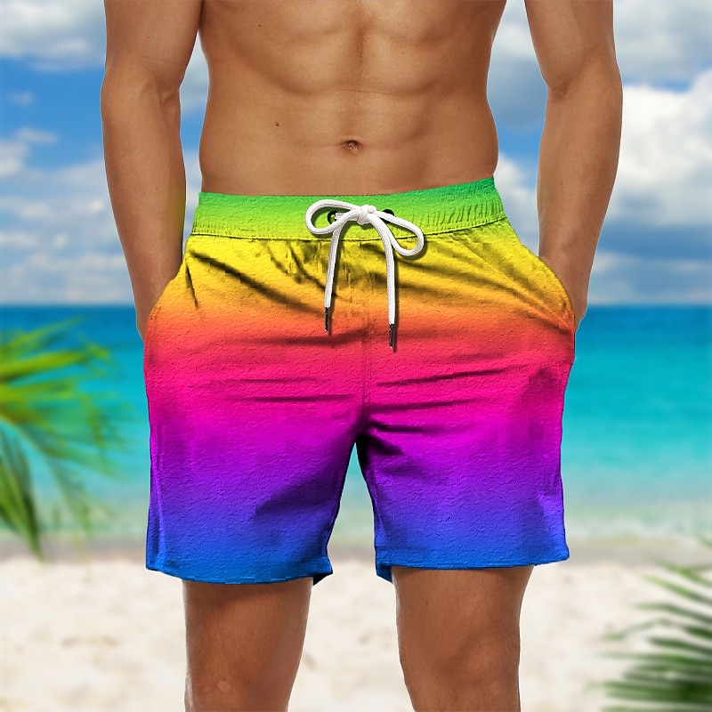 Men's Gradient Graphic Prints Swim Trunks Swim Shorts Board Shorts Mid Waist Hawaiian Boho Casual Daily Holiday Drawstring with Mesh lining Elastic Waist Designer Clothing Apparel