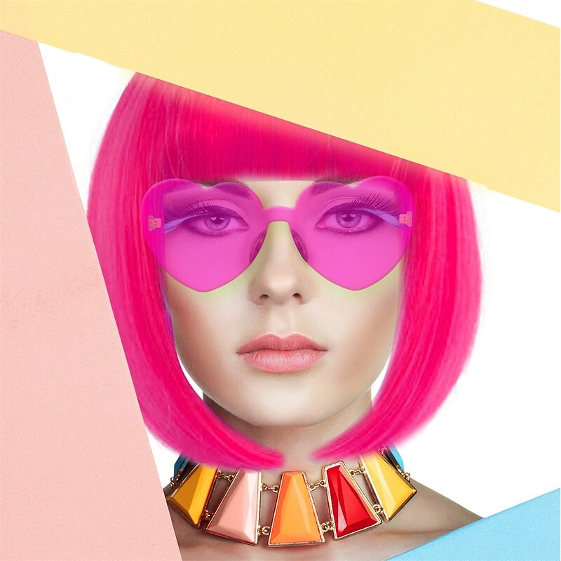 Short Bob Hair Wigs Straight with Flat Bangs Synthetic Colorful Cosplay Daily Party Neon Wig for Women  (Only Wigs)2