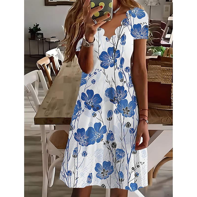 Women's Mini Dress Casual Dress Petite Dress Sundress Shift Dress Vacation Casual Outdoor Vacation Daily Regular Fit Floral Short Sleeve Sweetheart White Navy Blue Blue Summer Spring3