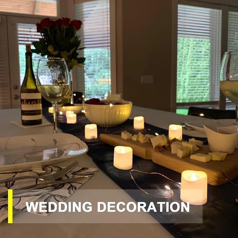 12pcs LED Flameless Timer Candles Long Lasting Battery Operated Tea Lights for Christmas Halloween Wedding Table Decorations Warm White2