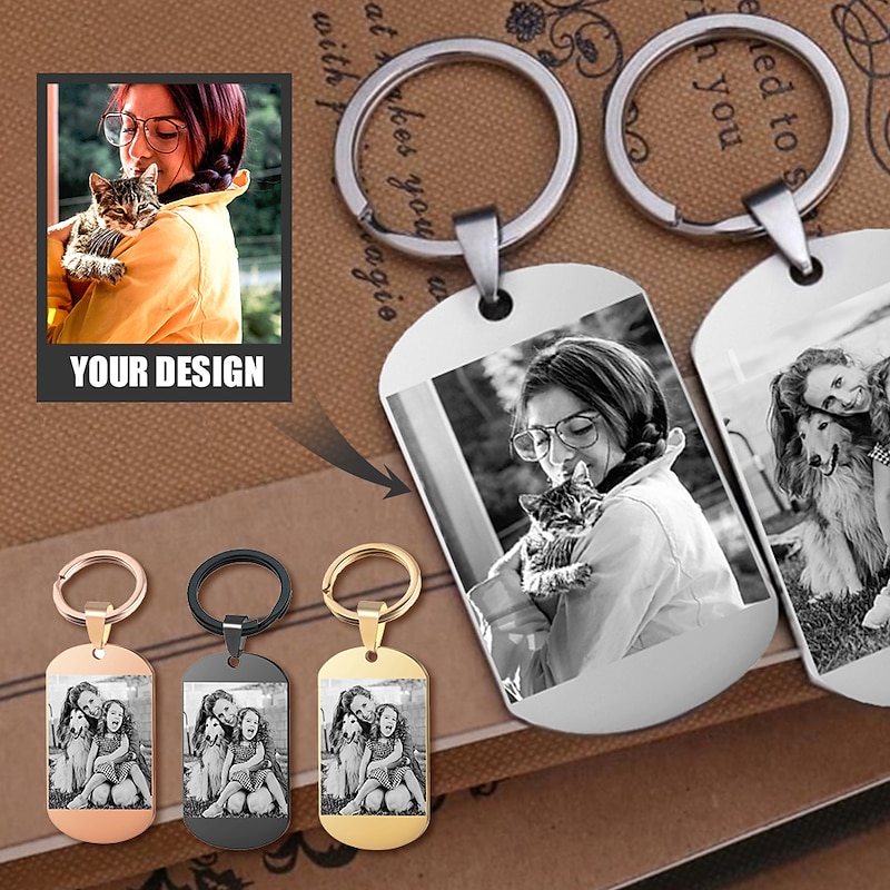 Personalized Photos Steel Keychain Double Sided, Engraved Tag Photos Text Logo Stainless Steel Key Chain women/men Custom made4