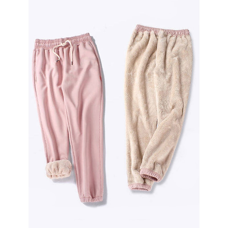 Women's Sweatpants Fleece Pants Joggers Casual Athletic Plus velvet Full Length High Waist Plain Drawstring Pocket Elastic Waist Comfort Warm Breathability Micro-elastic Outdoor Sports Going out3