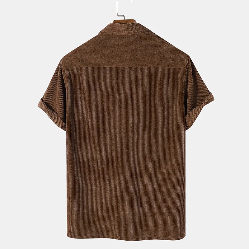 Men's Button Up Shirt Casual Shirt Corduroy Shirt Black Yellow Brown Green Short Sleeves Plain Lapel Street Vacation Basic Clothing Apparel Fashion Leisure3