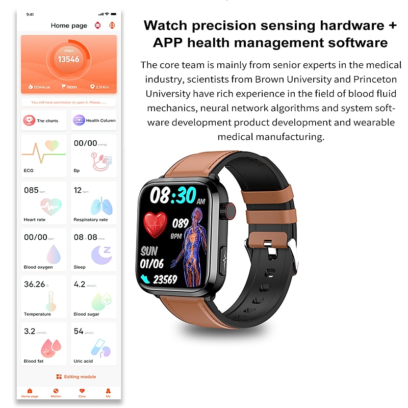 iMosi ET210 Smart Watch 1.91 inch Smartwatch Fitness Running Watch Bluetooth ECG+PPG Temperature Monitoring Pedometer Compatible with Android iOS Women Men Long Standby Hands-Free Calls Waterproof IP3