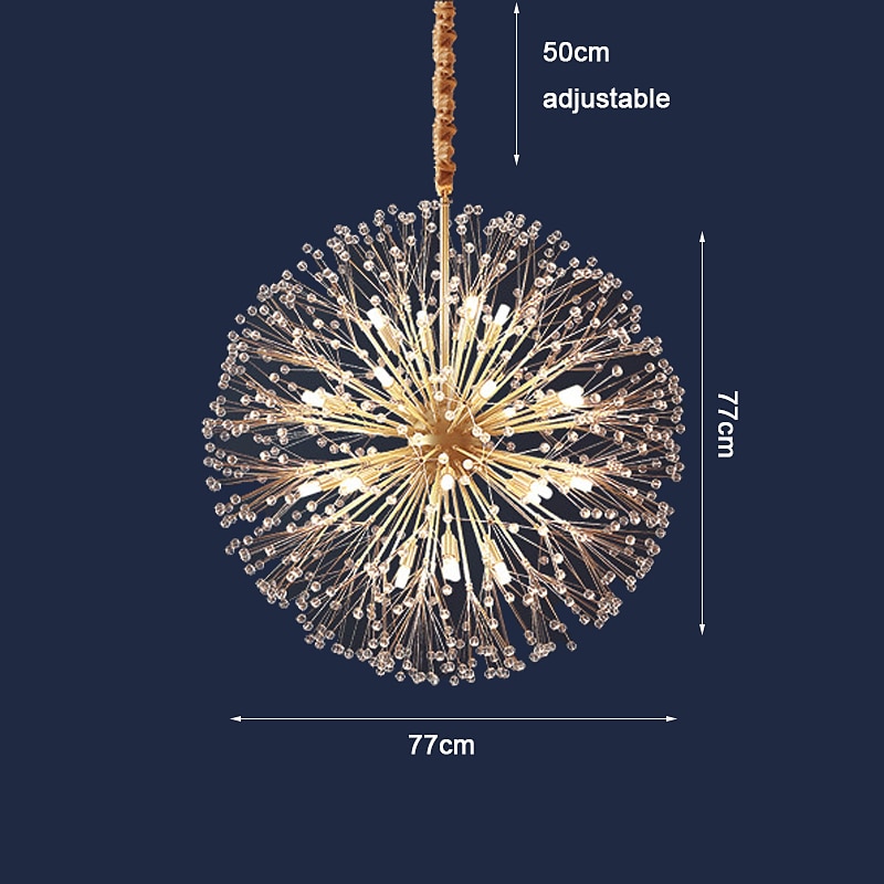 Modern Gold Crystal Chandeliers, 18/24-Light 60/77cm Dandelion Firework Pendant Lighting, Ball Hanging Chandelier Light Fixtures for Dining Room Bedroom Living Room Kitchen Island 110-240V4