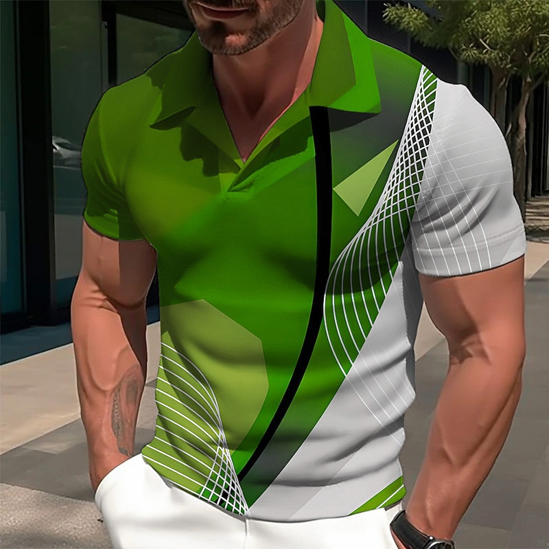 Men's Graphic Prints Geometry Linear Polo Shirts Golf Shirt Short Sleeves Shirt Cuban Collar Outdoor Street Purple Green Print Clothing Apparel Fashion Designer Casual Breathable2