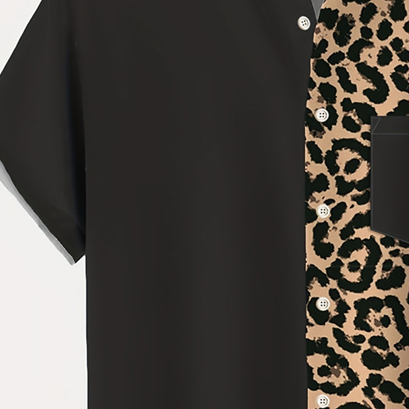 Men's Leopard Graphic Prints Shirt Western Shirt Button Up Shirt Short Sleeve Sports Fashion Streetwear Outdoor Daily Weekend Summer Spring Turndown Print Brown3