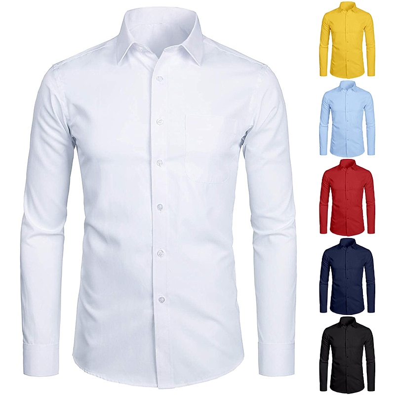 Men's Dress Shirt Waves Wedding Formal Evening Black White Yellow Red Long Sleeve Classic Collar All Seasons Clothing Apparel Buckle
