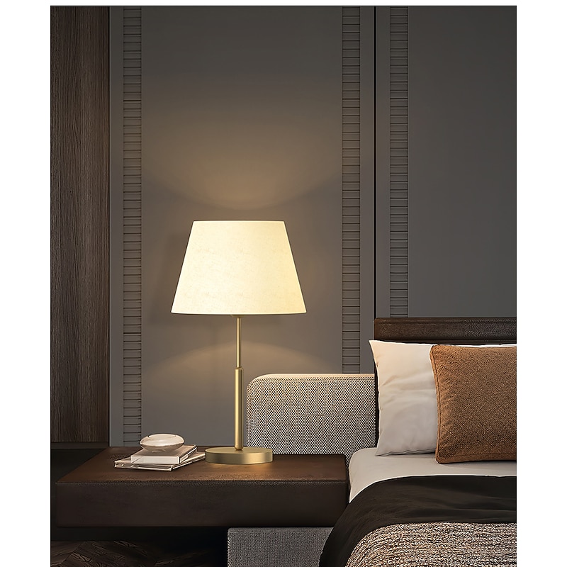 LED Table Lamp Gold Brass Fabric Modern Warm White Bedside Table Lamp Applicable to Living Room Bedroom Office Bedside Cabinet and Bookcase 110-240V4