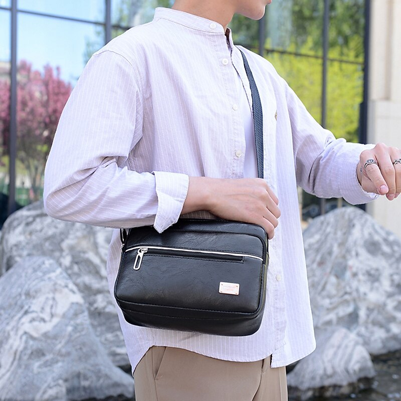 Men's Crossbody Bag Shoulder Bag Satchel Messenger Bag PU Leather Outdoor Daily Zipper Large Capacity Lightweight Durable Solid Color dark brown Yellow brown Black4