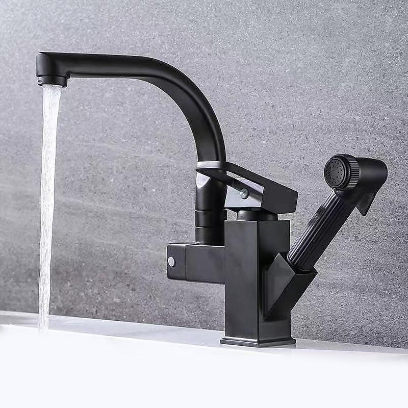 Stainless Steel Kitchen Faucet Pull Out with Sprayer, 360° Swivel Spout Vessel Taps with Cold and Hot Hose