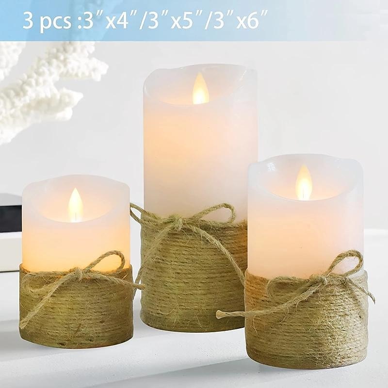 3pcs Huge Flameless LED Candles Hemp Rope for Scene Decor Holiday Accessory Birthday Party Supplies Room Decor Christmas Gift Home Decor3