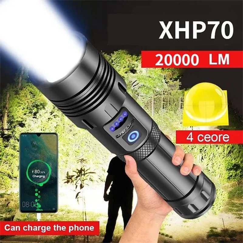 Super XHP70 LED Flashlight High Power Tactical Flashlight Charging
