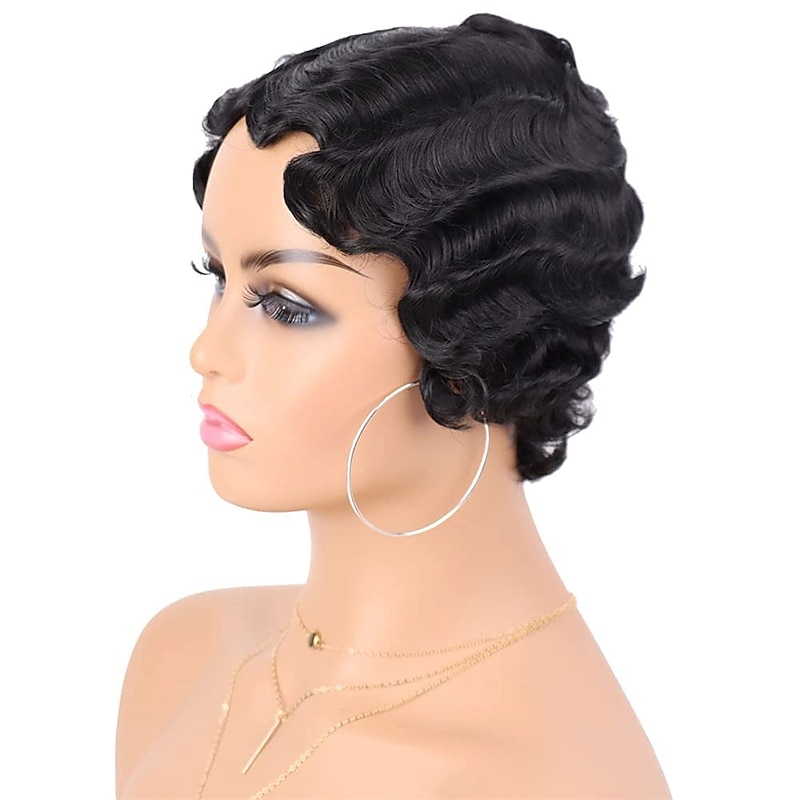 Wig Finger Wave Wig Glueless Wear and Go Wig Short Syntheyic Curly Wigs for Black Women Nuna Wig 1920s Cosplay Costume Carnival Party Daily Use Halloween Wigs2