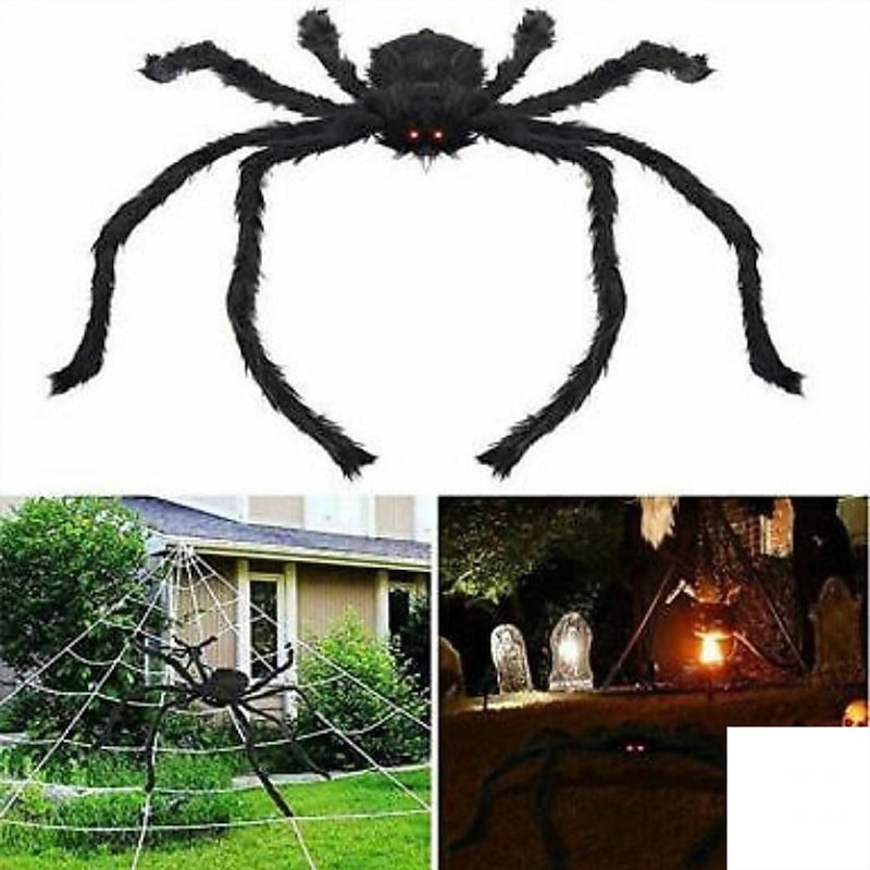 Halloween Decoration Spider, Outdoor Halloween Spider Decorations, Black Soft Hairy Scary Spider Realistic Large Spider Props for Home, Yard, Party Creepy Halloween Decor3