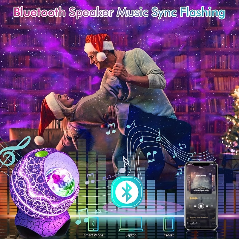 Star Projector Night Light Dinosaur Egg Projector Sky Galaxy Projector Ocean Wave Projector Light with Sleep White Noise Bluetooth Music Speaker Starlight Projector for Ceiling Decor Adult Kids Room Theater Party 14