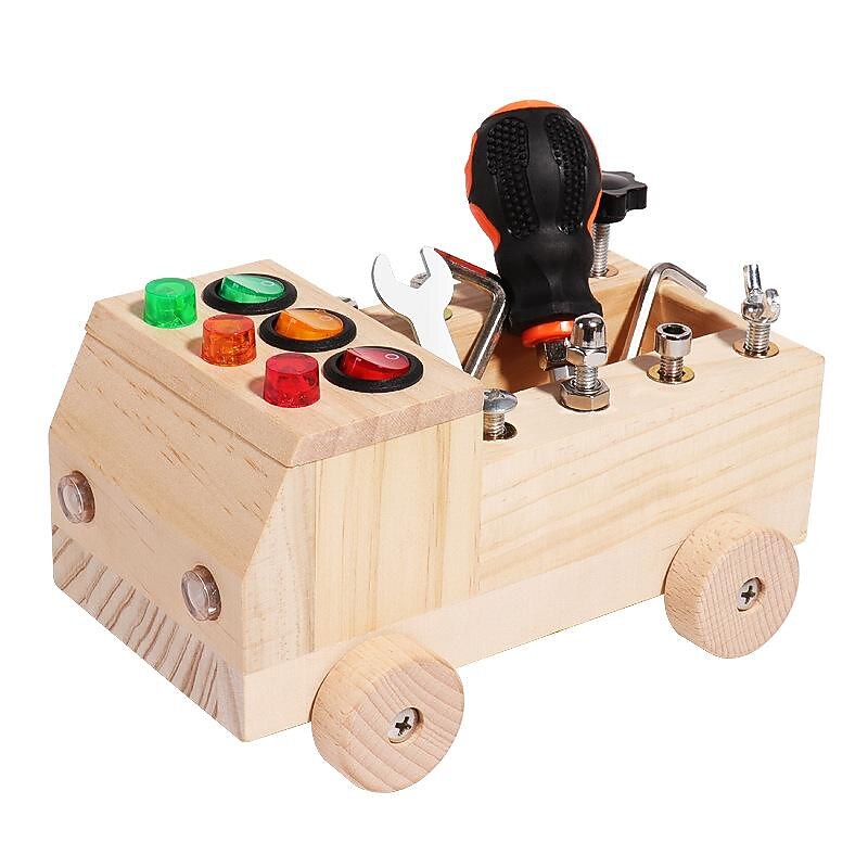 Wooden Led Switch Busy Board Disassembly Screw Nut Tool Car Montessori Early Education Educational Toys Go to School Holiday Gifts for Kids for Christmas Gifts2