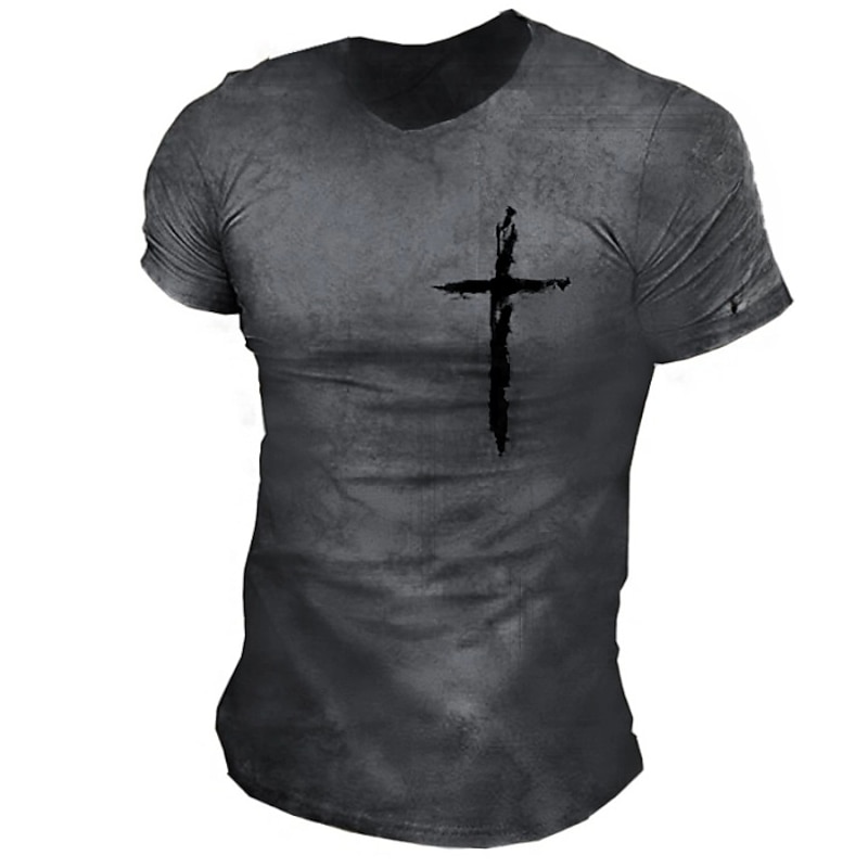 Men's Graphic Prints Cross 100% Cotton T Shirt Graphic Tee Cotton Short Sleeves Graphic Shirt Black White Navy Blue Comfortable Tee Vacation Street Fashion Designer Clothing3