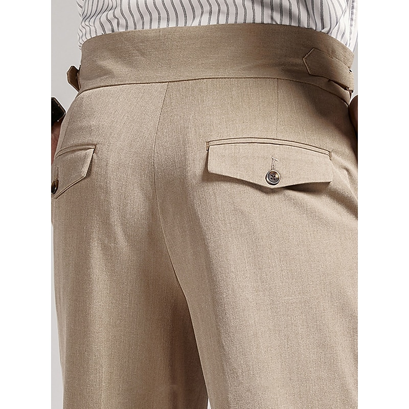 Men's Graduation Dress Pants Trousers Pleated Pants Suit Pants Pocket High Rise Plain Comfort Breathable Outdoor Daily Going out Elegant Vintage Black Khaki2