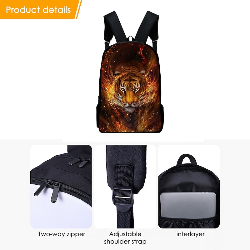 3D Fire Tiger Backpack for Boys and Teens – Large Capacity Animal Print School Bag for Middle and High School, Lightweight and Durable Bookbag for Daily Use3