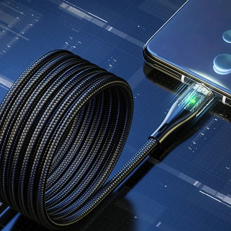 120W Fast Charging Cable 6A Transparent Shell Design Indicator Light Type-C Suitable for Apple Samsung LeTV Xiaomi LG BBK Oppo - 100cm/150cm/200cm2