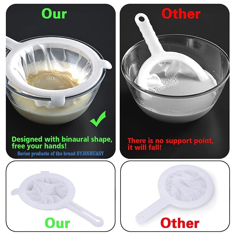 Kitchen Ultra-Fine Nylon Mesh Strainer Food Yogurt Mesh Sieve Plastic Mesh Colander with ​Handle Mini Brine Shrimp Separation Net for Filtering Juice Juice Milk Honey4