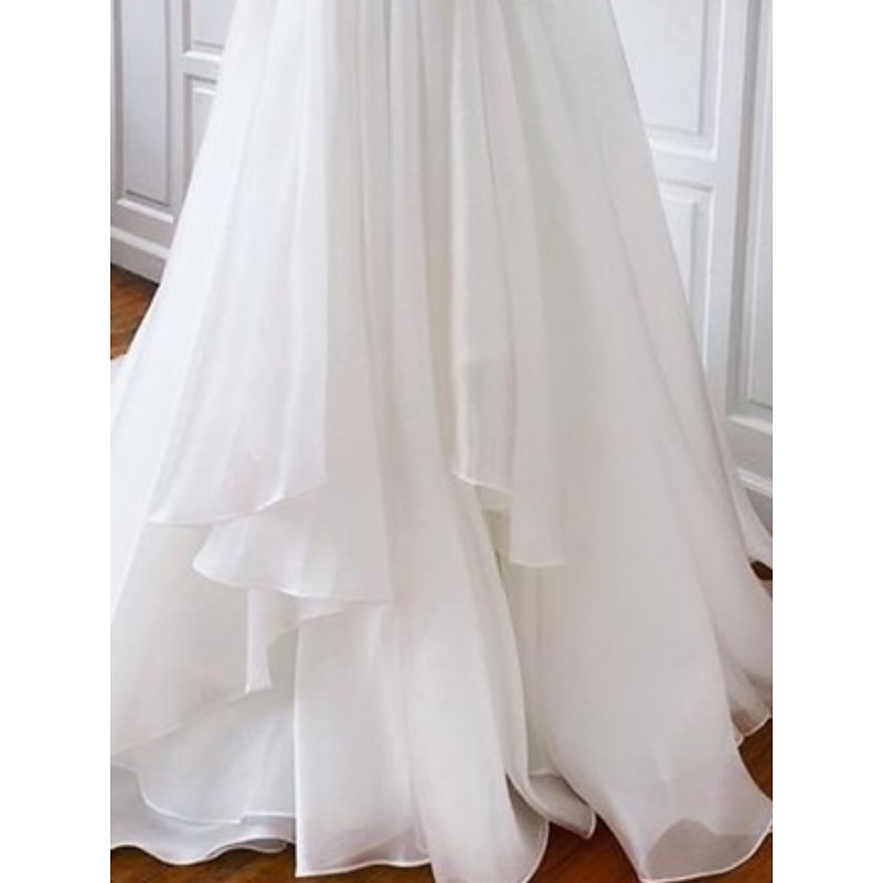 Beach Wedding Casual Simple Wedding Dresses Wedding Dresses Sheath Camisole Sleeveless Court Train Chiffon Bridal Gowns With Pleats3