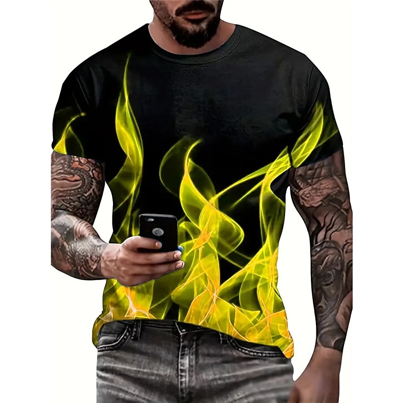 Men's Graphic Hellfire Flames Flame T Shirt Short Sleeve T shirt 3D Print Crew Neck Shirt Vintage Fashion Designer Outdoor Daily Sports Yellow Blue Red Spring & Summer Clothing Apparel S M L XL 2XL4