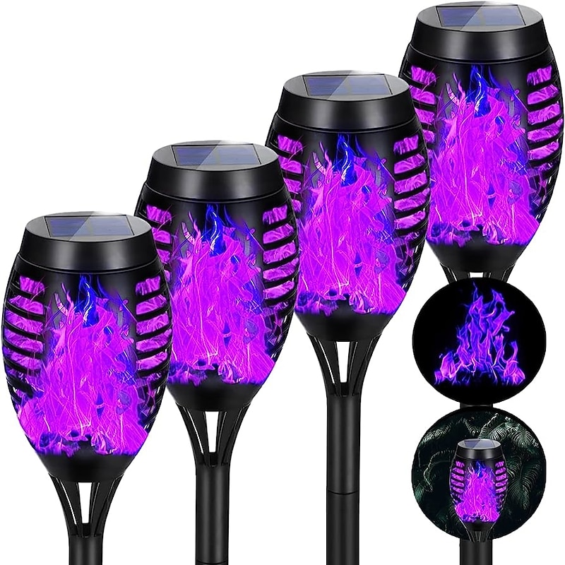 Halloween Decorations Solar Flame Flickering Lamp Pathway Light Purple Blue 12/33 LEDs Simulation Dynamic Outdoor Lawn Garden Landscape Torch Lamp 1PC3