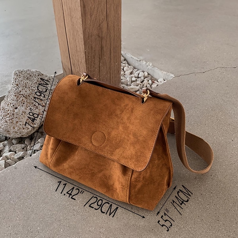 Women's Brown Suede Messenger Bag with Adjustable Strap – Casual Shoulder Bag for Work, Travel, and Everyday Use2
