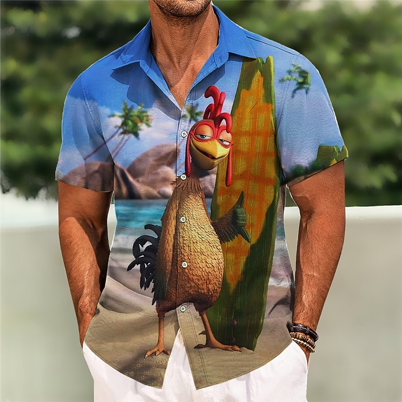 Men's Turkey Shirt Short Sleeve Fashion Designer Casual Outdoor Street Casual Summer Spring Turndown Print Blue Gray Light Blue3