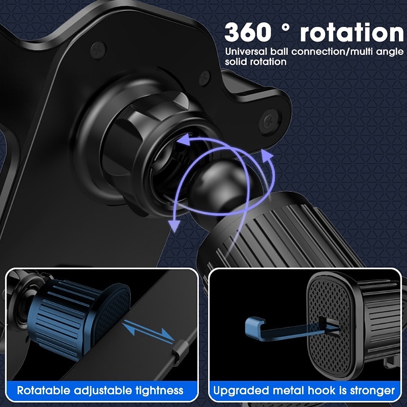 Car Phone Holder with Hook Car Air Vent Clip Mount Not Fall Off Smartphone Stand GPS Support For 4.7-6.7in Mobile Phones2
