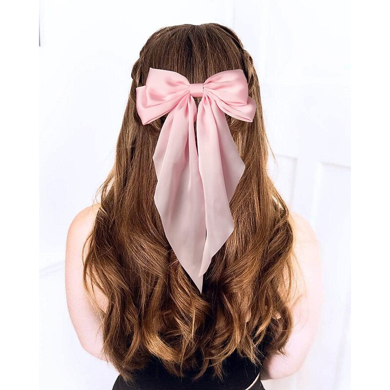 1PC Hair Bow Clips for Women Large Satin Hair Bows Long-Tail Alligator Clips Big Hair Bow Girls Hair Accessories Wedding Prom Party Charm2