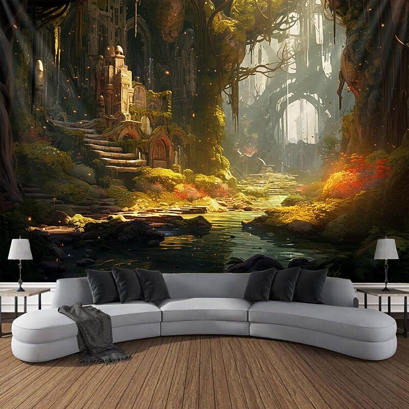 Autumn Forest Hanging Tapestry Trippy Wall Art Large Tapestry Mural Decor Photograph Backdrop Blanket Curtain Home Bedroom Living Room Decoration4