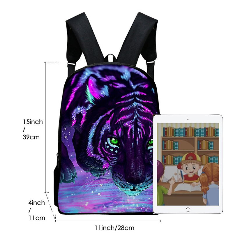 Neon Purple Tiger Backpack for Teens – Fierce 3D Jungle Animal School Bag with Galaxy Glow Design for Boys and Girls3