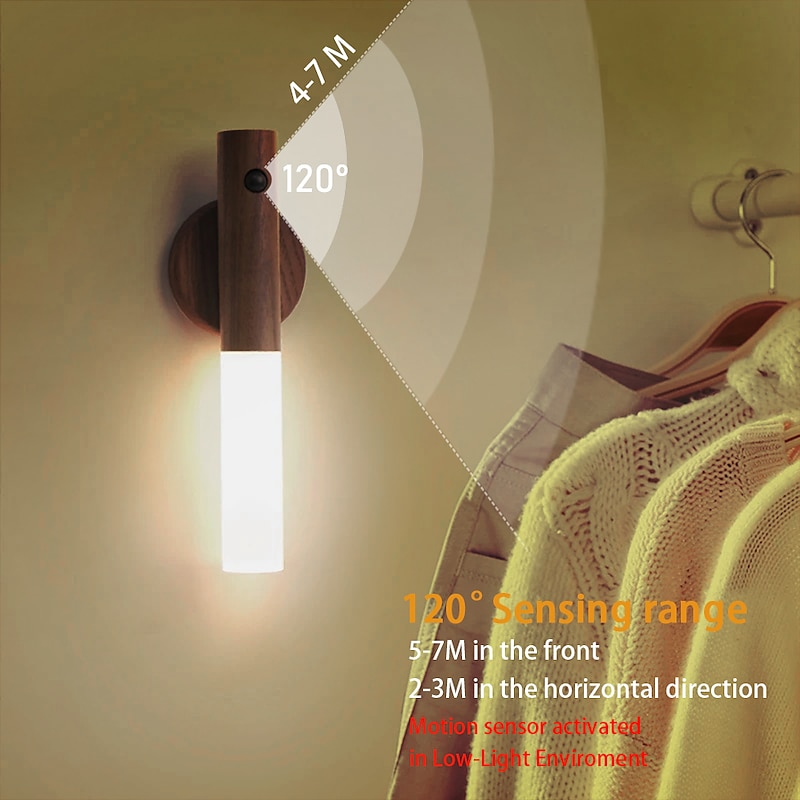 LED PIR Human Motion Sensor Wall Lamp USB Wood Stick Move Night Light Magnetic Corridor Cabinet Wardrobe Light Home Decor Light3
