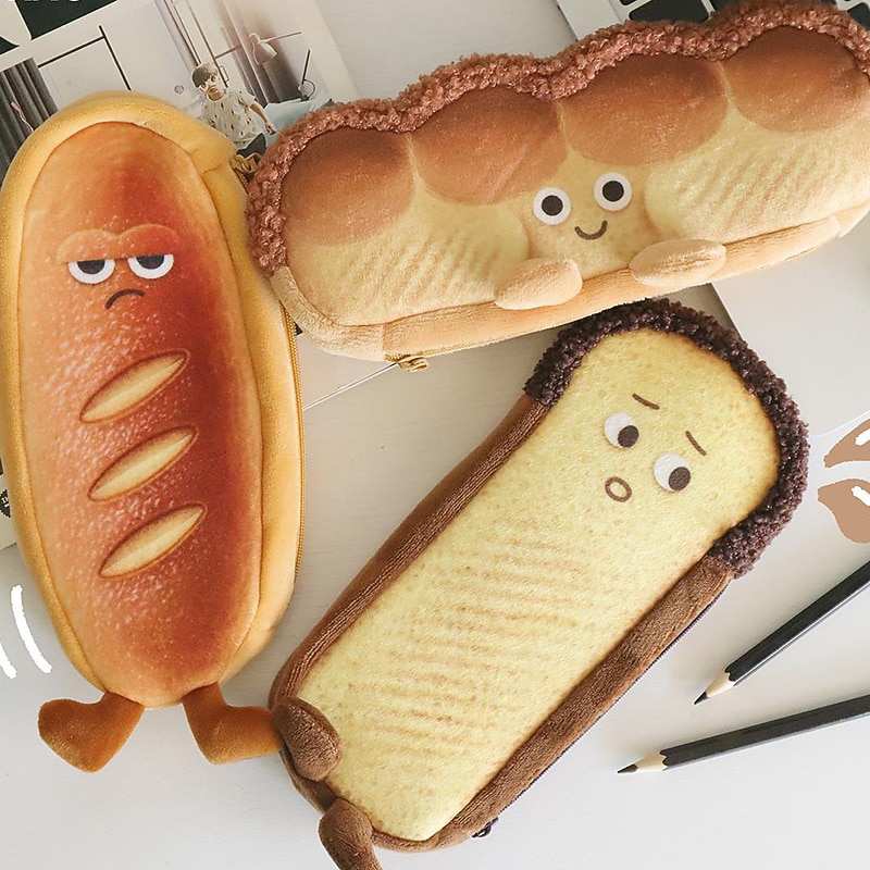 Bread Toast Pencil Case Bag for Girls Cute Plush Pen Pouch Box Large Capacity Student School Supplies