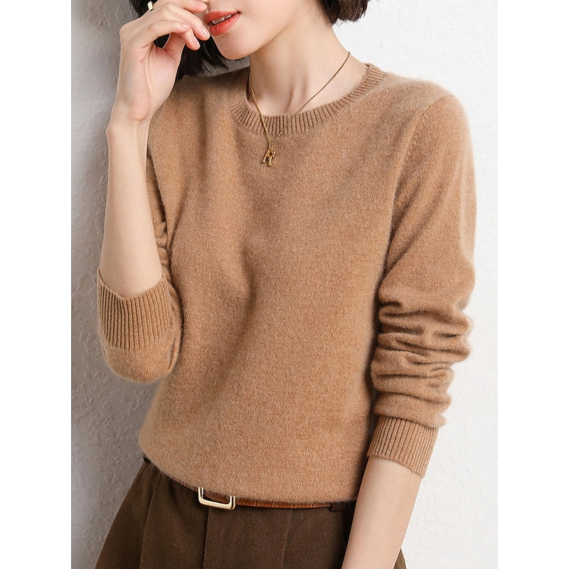 Women's Pullover Sweater Jumper Stylish Casual Soft Solid Color Ribbed Crew Neck Oversized Long Sleeve Knit Outdoor Daily Going out Black White Fall Winter