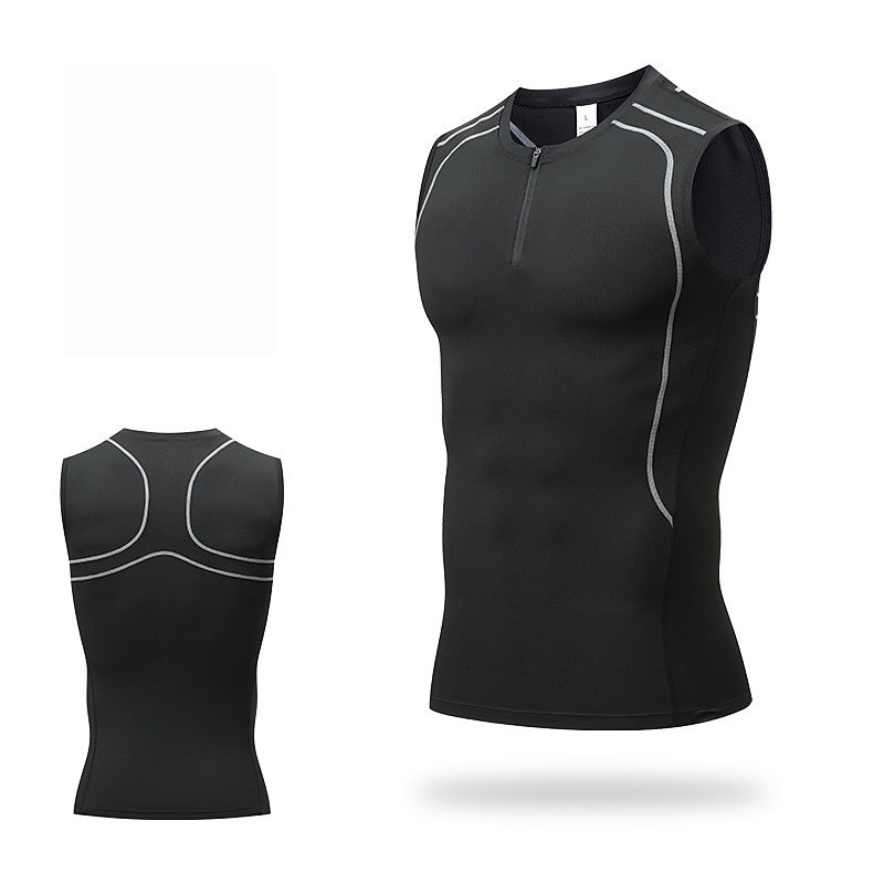 Men's Gym Tank Top Compression Tank Top Sleeveless Base Layer Athletic Summer Stripes Spandex Quick Dry Soft Sweat Out Moisture Wicking Gym Workout Active Training Jogging Sportswear Activewear Black4