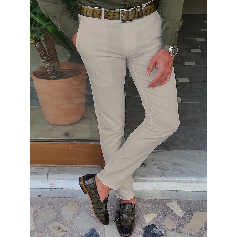 Men's Trousers Chinos Chino Pants Pocket Plain Comfort Breathable Outdoor Daily Going out Fashion Casual Black White4