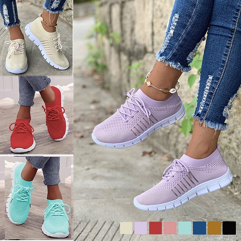 Women's Black Knit Sneakers with White Sole for Running and Casual Wear