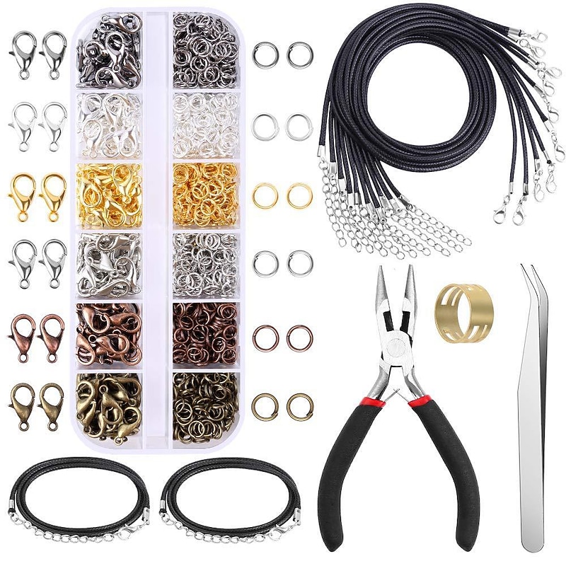 973 Pieces Jewelry Making Kit Findings Set with Plier Tweezers and Wire for Jewelry Necklace Bracelet Making Repair DIY Craft Supplies