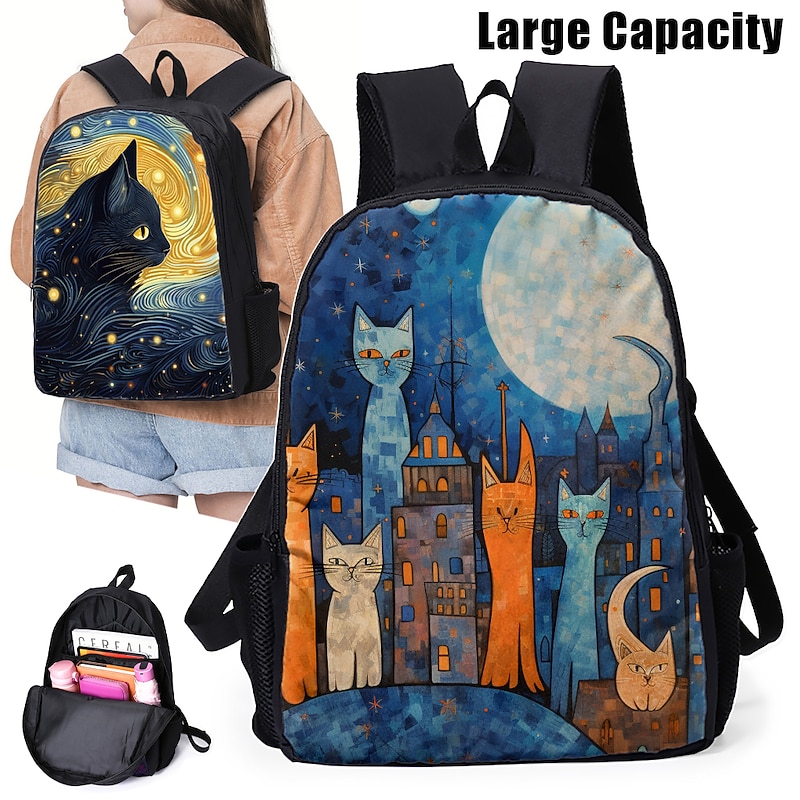 Large Capacity Cat Animal Print Backpack for School, Travel, and Everyday Use - Durable and Spacious with Multiple Compartments and Adjustable Straps