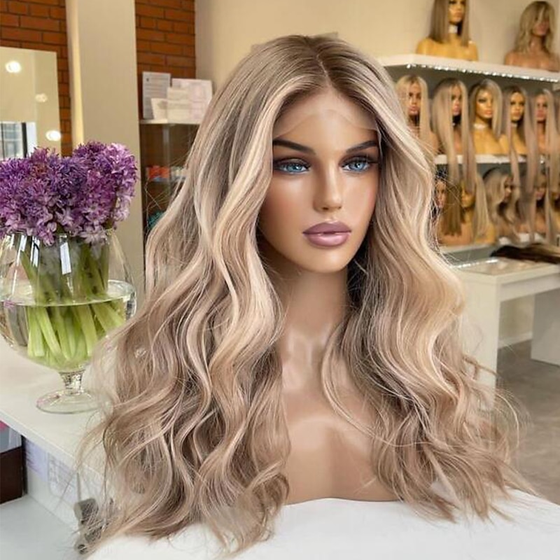 Unprocessed Virgin Hair 13x4 Lace Front Wig Layered Haircut Brazilian Hair Wavy Blonde Multi-color Wig 130% 150% Density with Baby Hair Highlighted / Balayage Hair 100% Virgin  For Women Long2