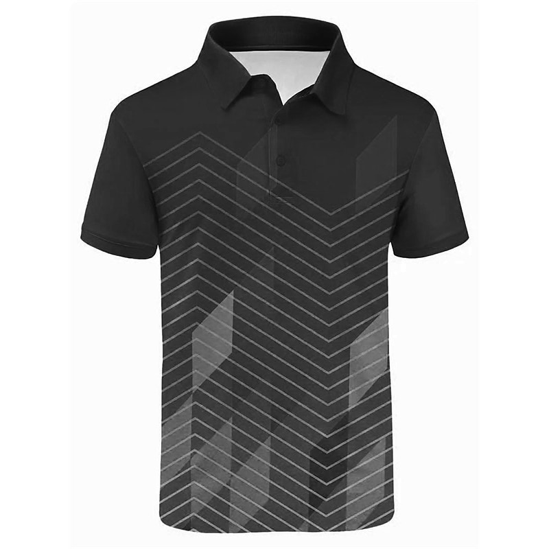 Men's Striped Sports Polo Shirts Golf Shirt Short Sleeve Polo Shirts Collared Shirts Casual Sportswear Vacation Wear Buttons 3D Print Lake blue Black Wine3